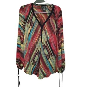 Bisou Bisou Colorful Abstract Art Teacher Sheer Blouse Ladies Med Boho Vintage